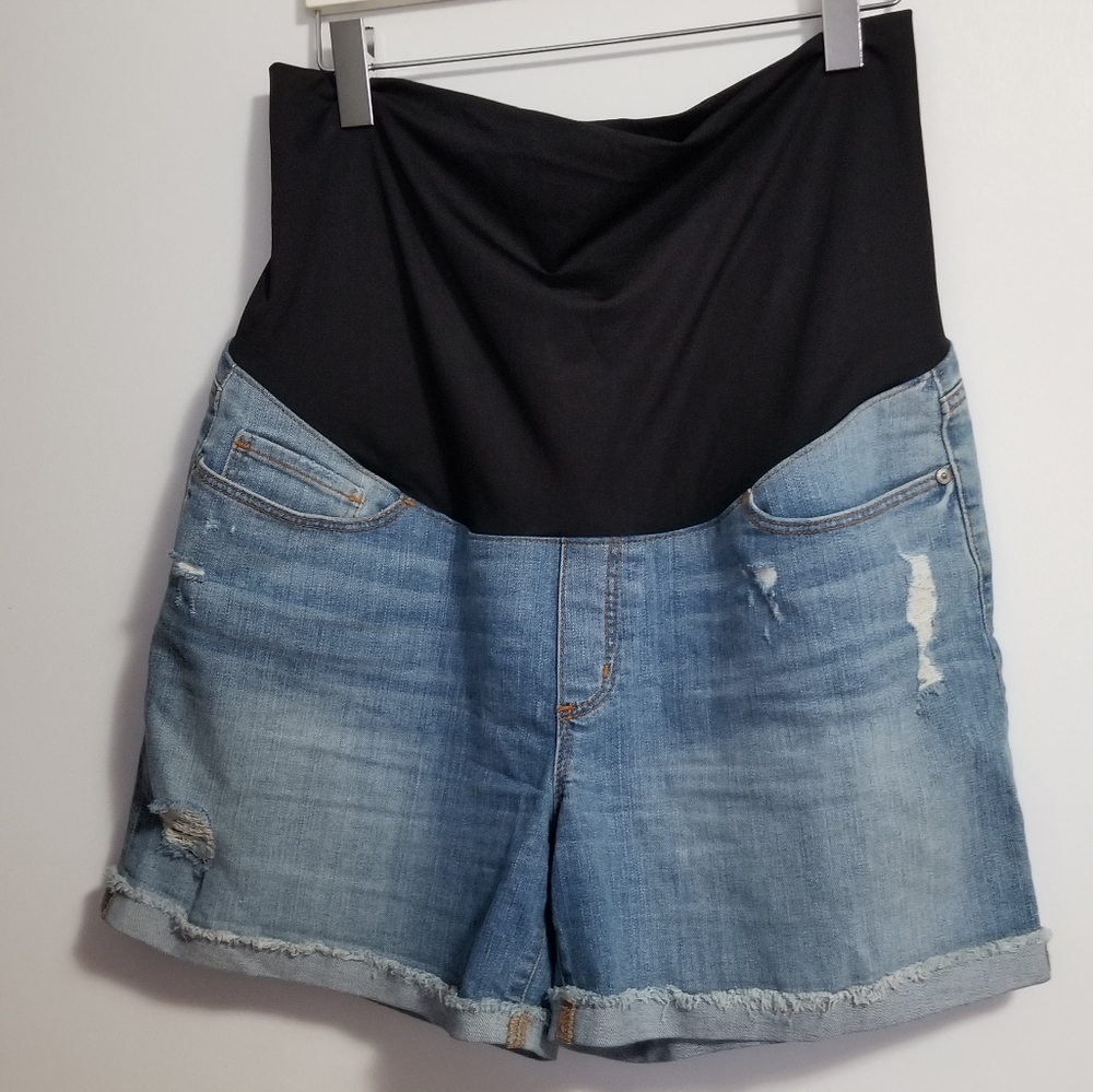 LOFT Maternity Denim Jean Shorts with Black Waist Panel